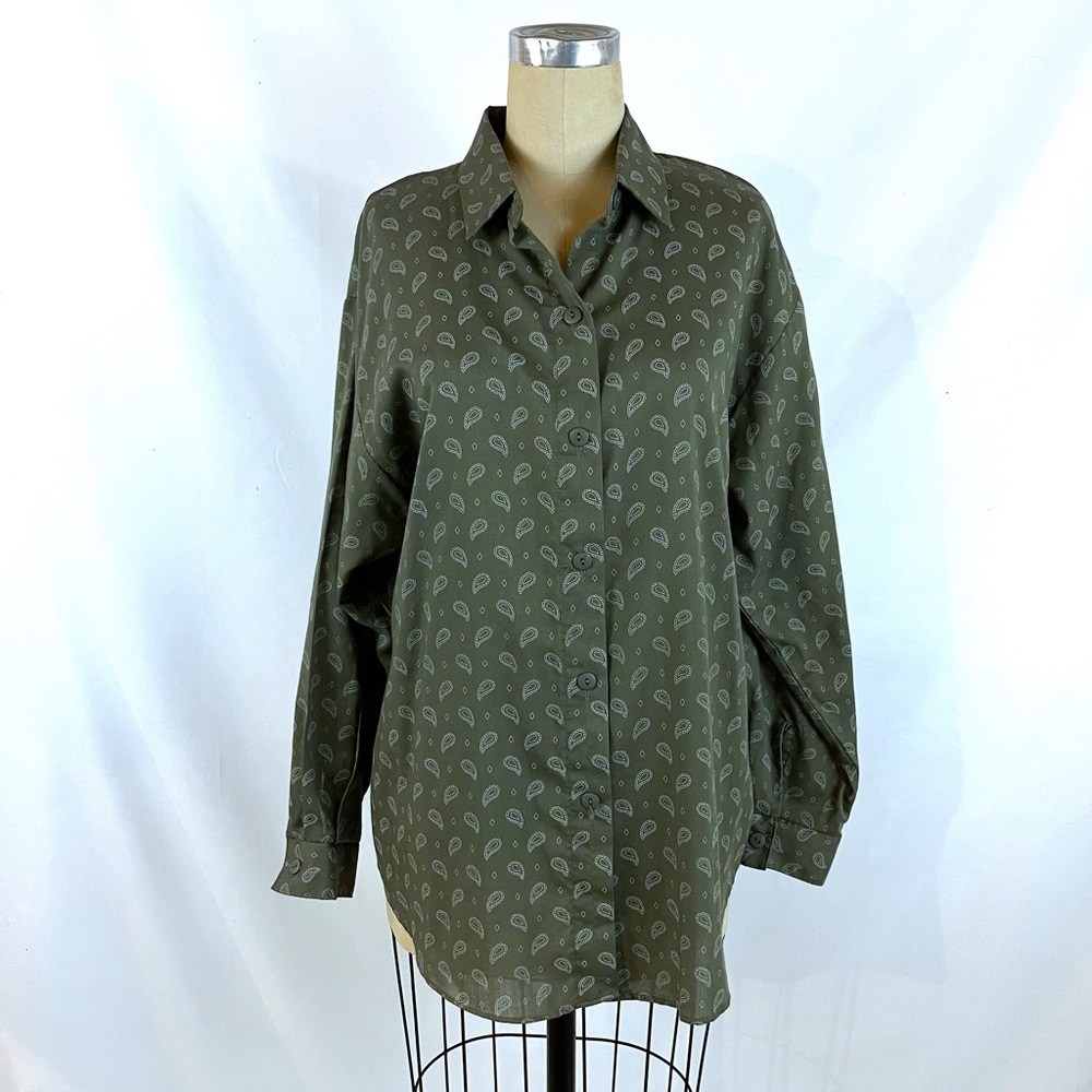 Vintage Button Up Paisley Blouse Lightweight Cotton Large
